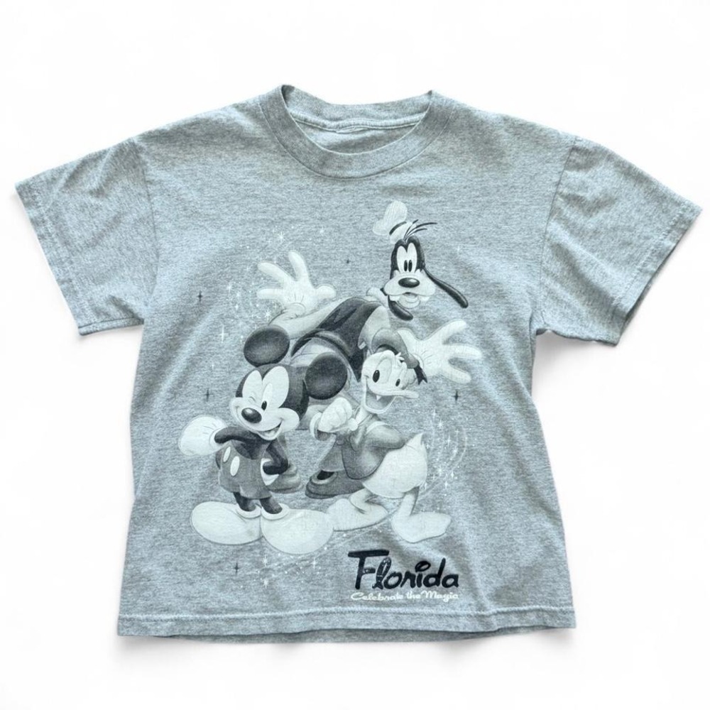 Vintage Y2K Disney Mickey Mouse Florida Puff Print Grey Graphic Youth T-shirt